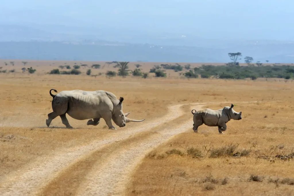 rhinos-running-on-a-dirt-road-in-africa